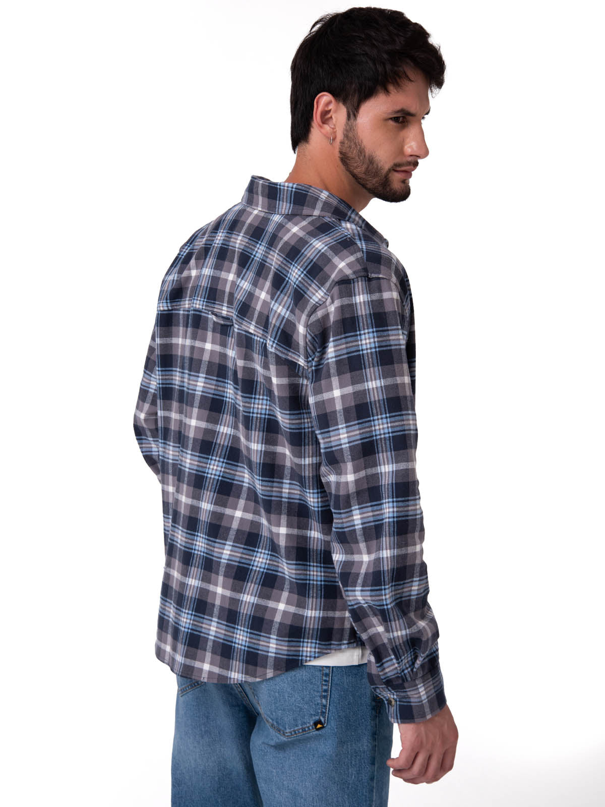 Camisa Manga Larga Hombre Classic Flannel Azul Cat