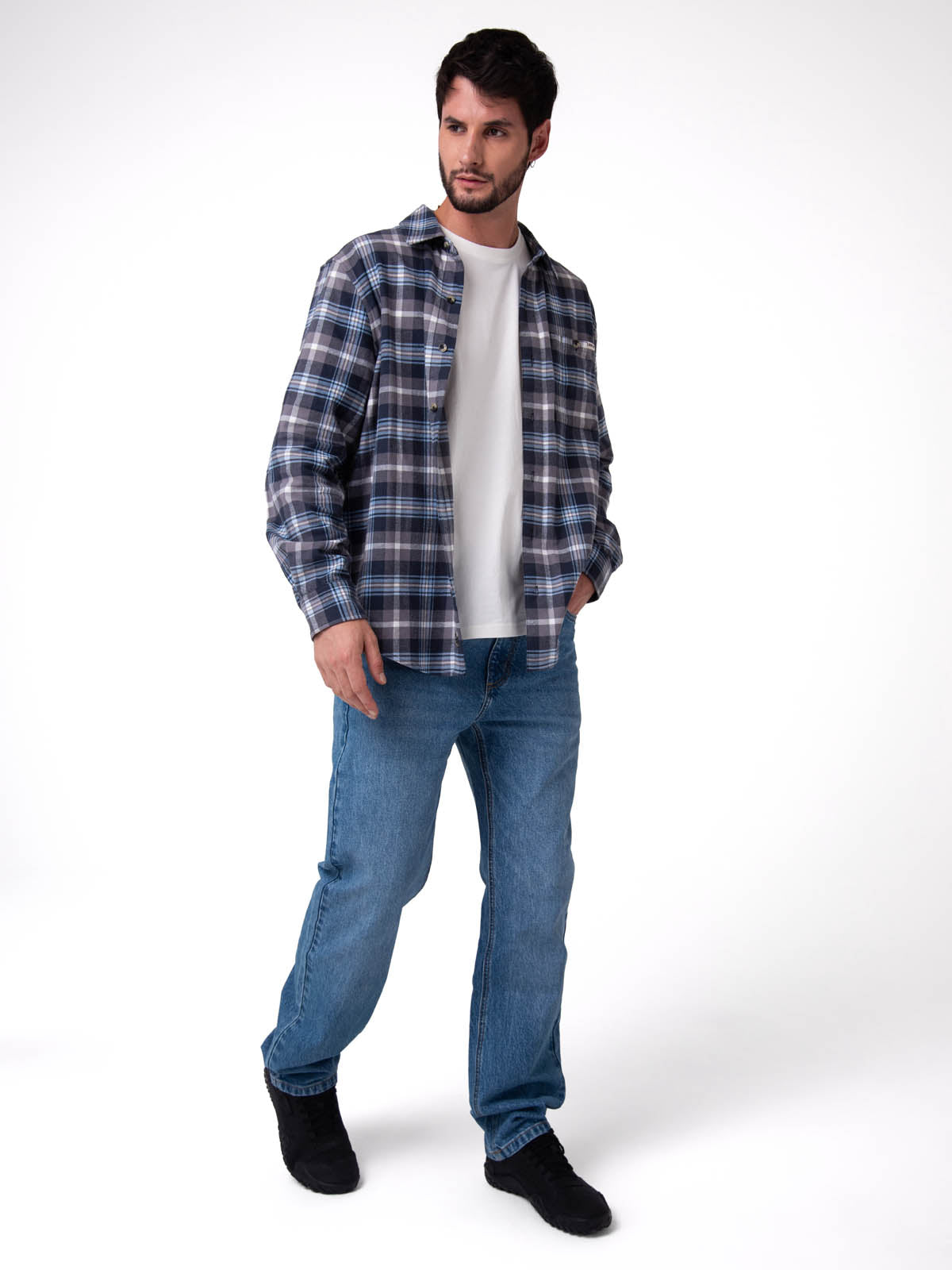 Camisa Manga Larga Hombre Classic Flannel Azul Cat