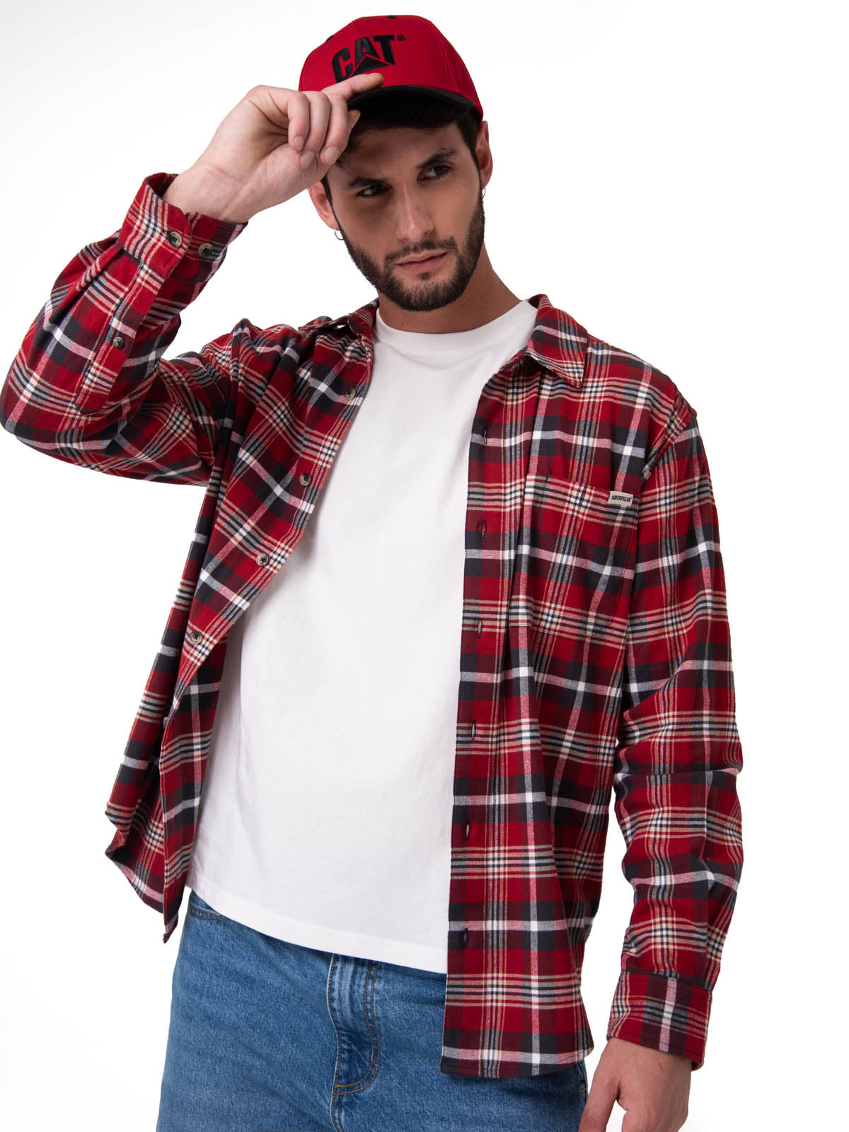 Camisa Manga Larga Hombre Classic Flannel Rojo Cat