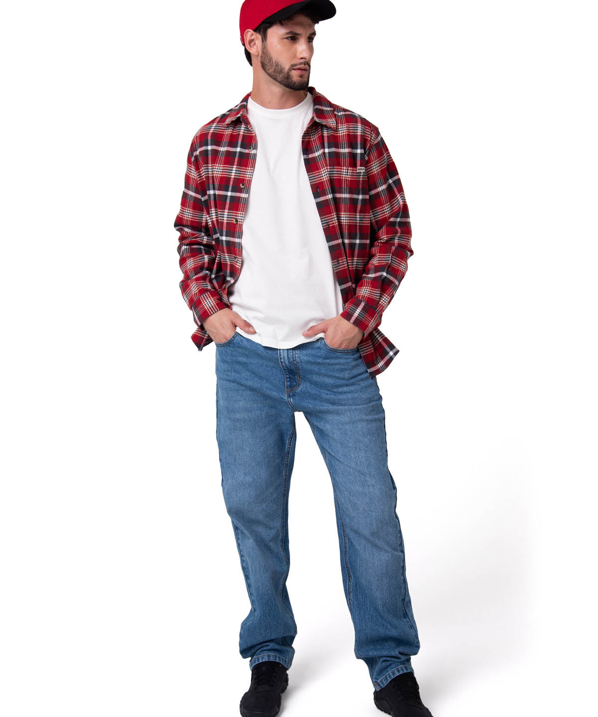 Camisa Manga Larga Hombre Classic Flannel Rojo Cat