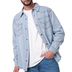 Camisa Denim Manga Larga Hombre Western Celeste Cat