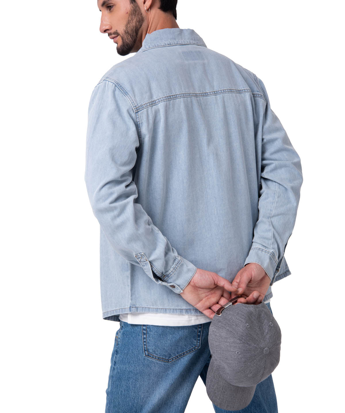 Camisa Denim Manga Larga Hombre Western Celeste Cat