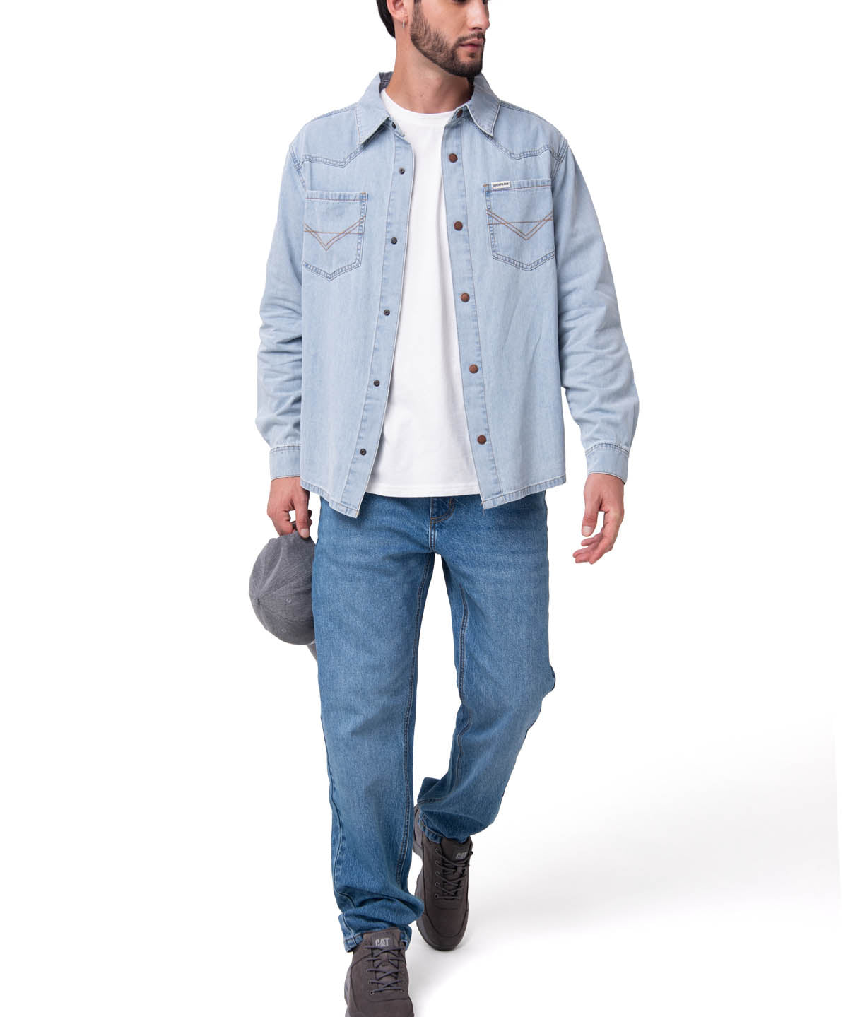 Camisa Denim Manga Larga Hombre Western Celeste Cat