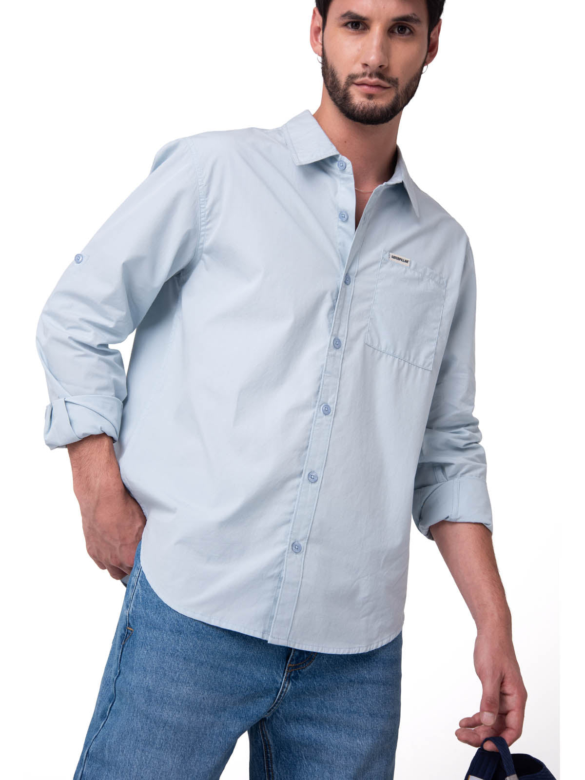 Camisa Manga Larga Hombre Popplin Convertible Celeste Cat