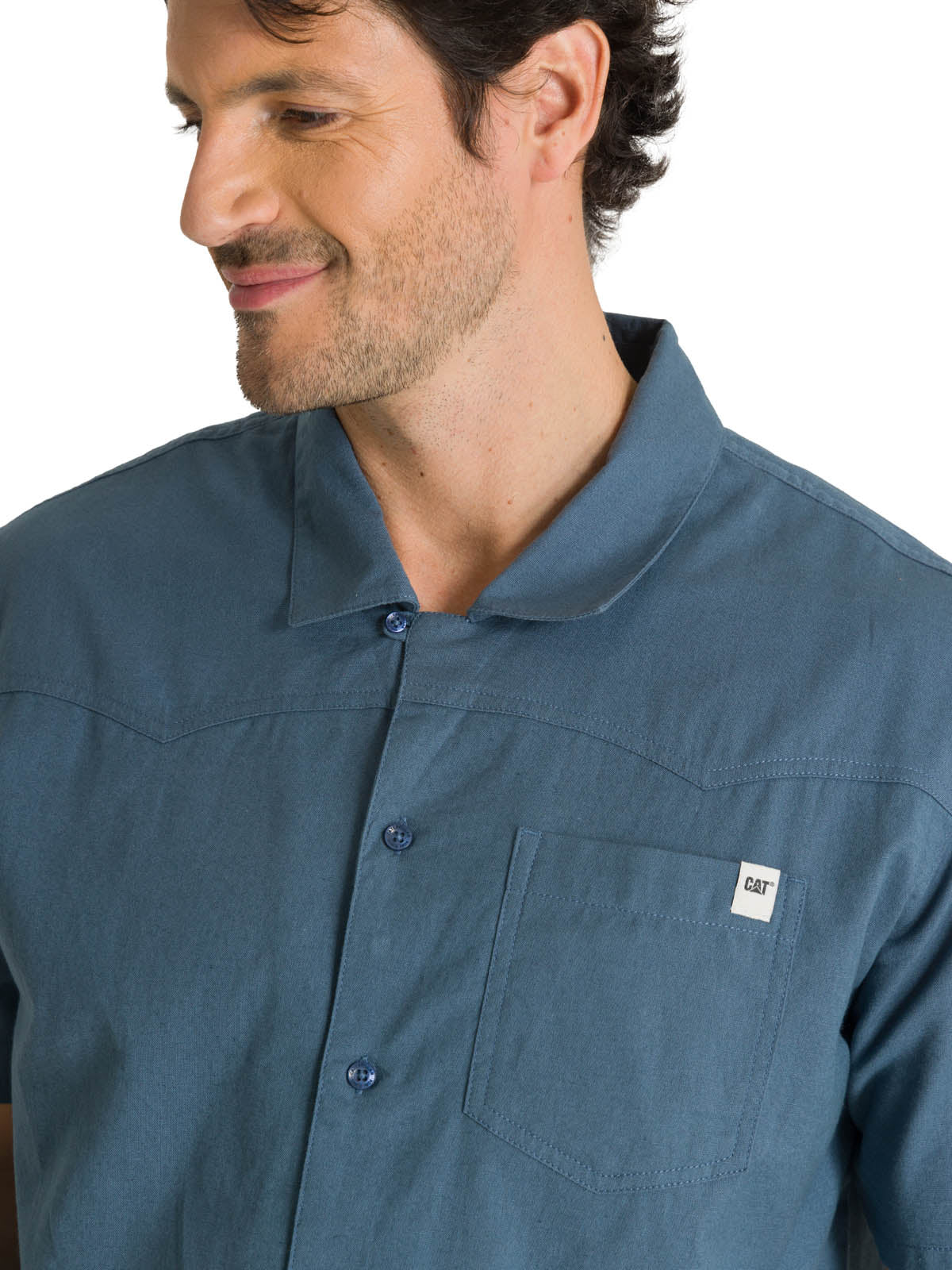 Camisa Manga Corta Hombre Western Camp Azul CAT