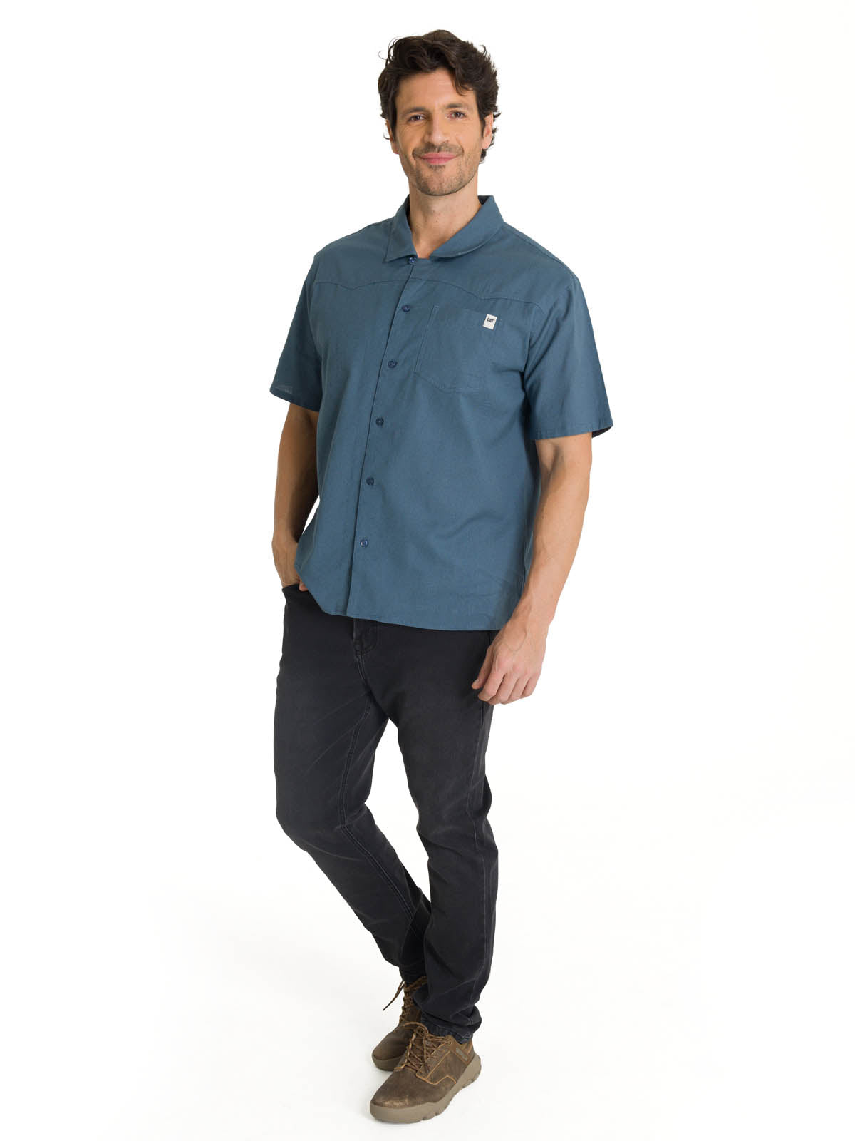 Camisa Manga Corta Hombre Western Camp Azul CAT