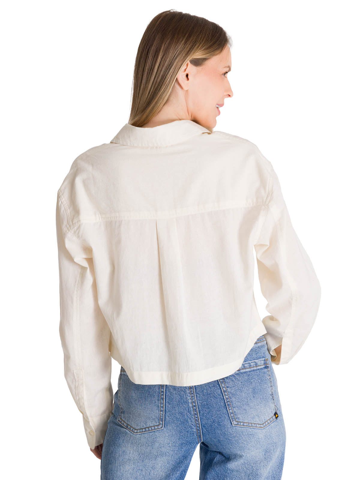 Camisa Manga Larga Mujer Cropped Blanco CAT