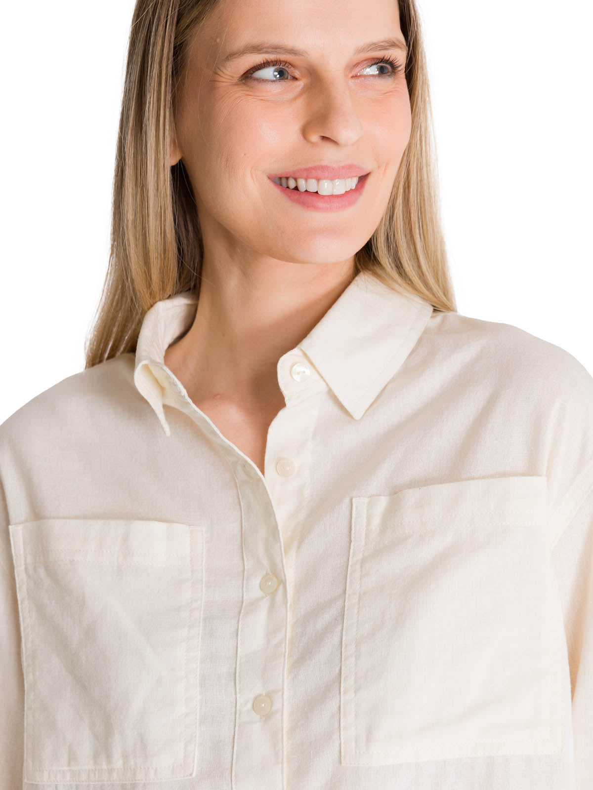 Camisa Manga Larga Mujer Cropped Blanco CAT