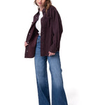 Camisa Denim Mujer Oversized Lineas Burdeo Cat