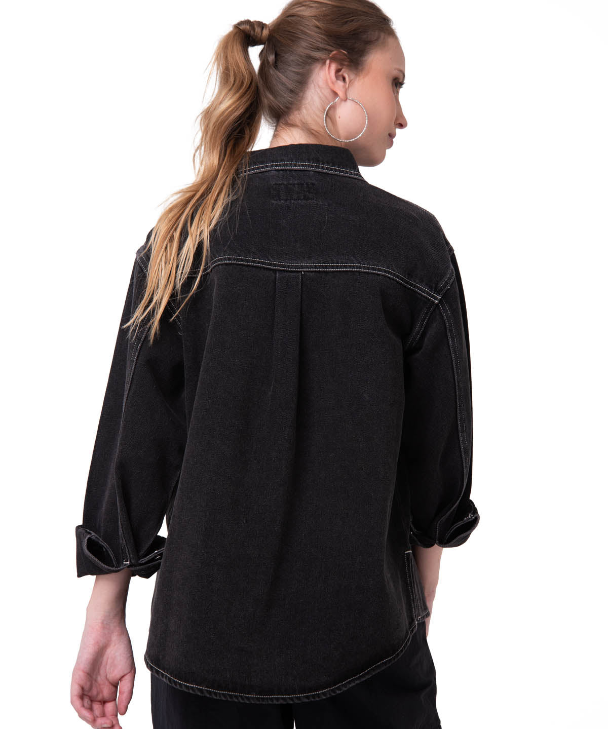 Camisa Denim Manga Larga Mujer Oversized Negro Cat