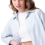 Camisa Manga Larga Mujer Oversized Celeste Cat