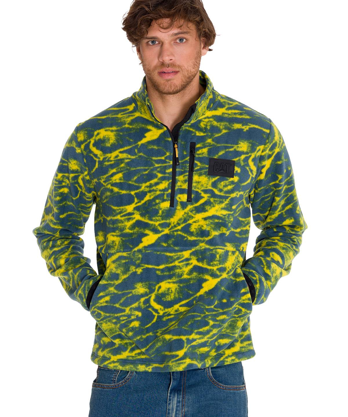 Polar Manga Larga Hombre Microfleece Quarter Zip Pullover Azul Cat