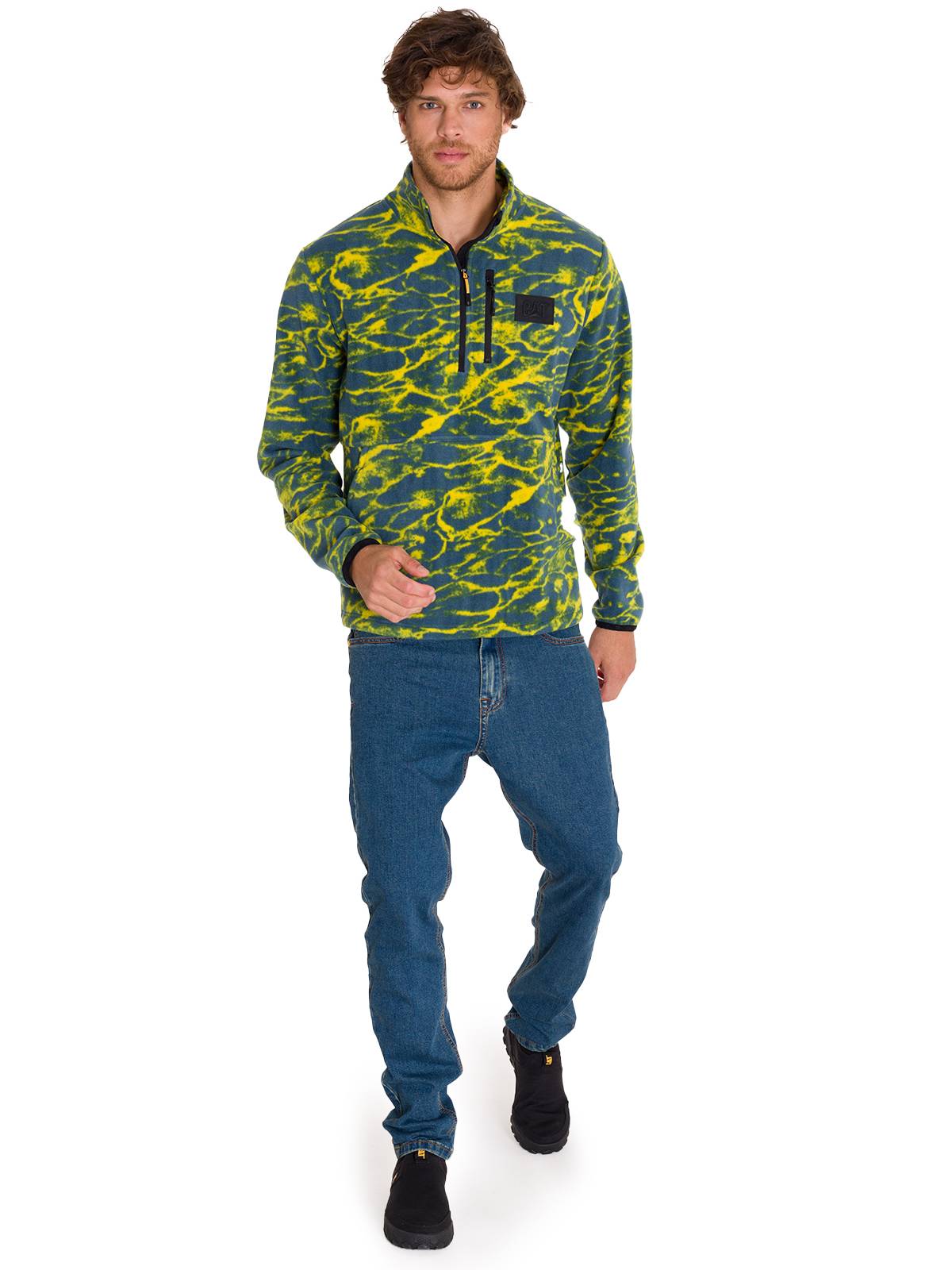 Polar Manga Larga Hombre Microfleece Quarter Zip Pullover Azul Cat