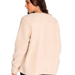 Polar Casual Mujer Long Button Front Sherpa Jacket Beige/Crudo Cat