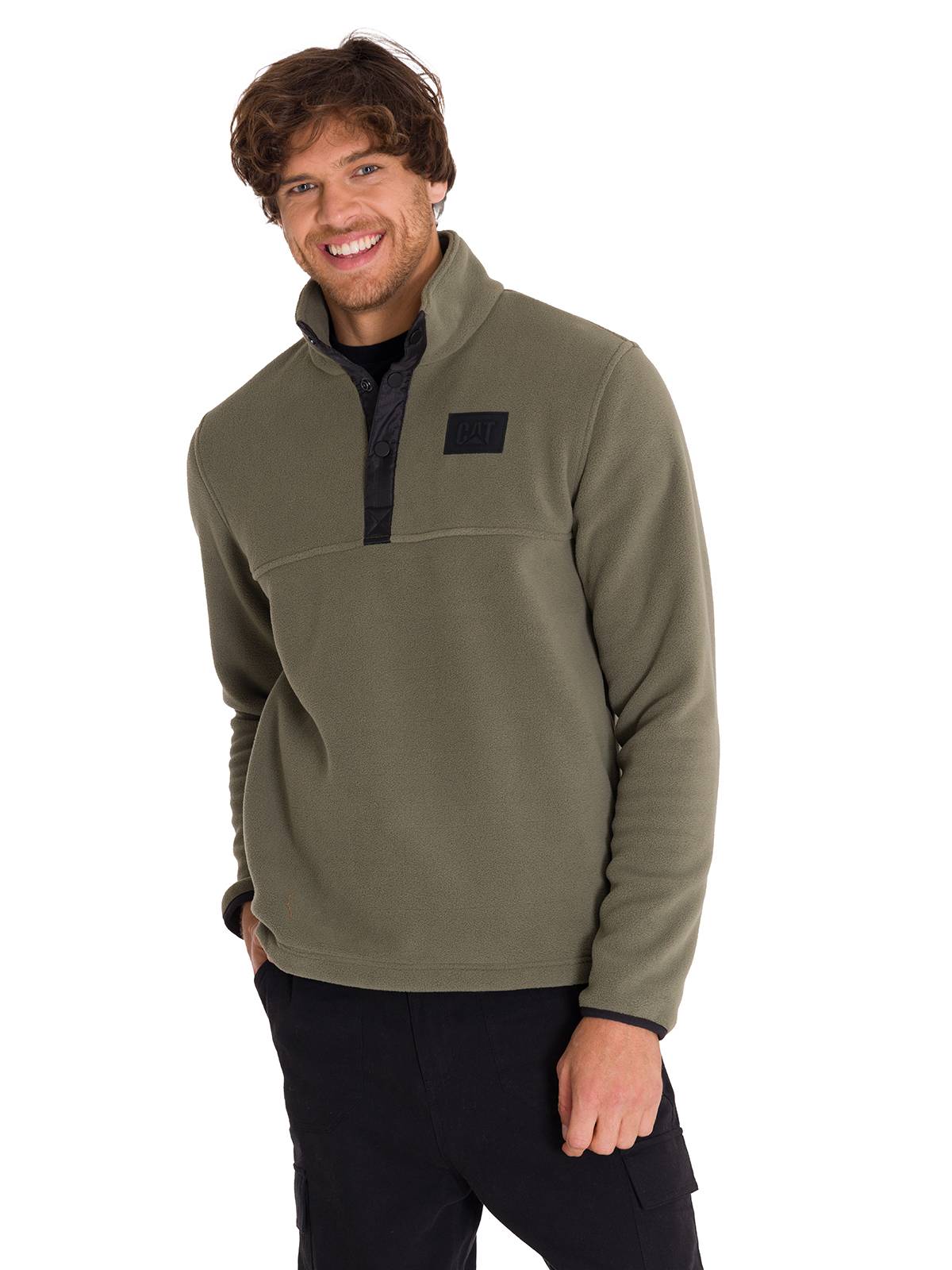Polar Manga Larga Hombre Fleece Half Snap Oliva Cat
