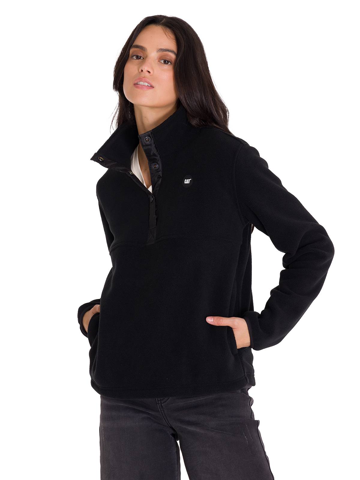 Polar Manga Larga Mujer W Polar Fleece Half Snap Po Negro Cat