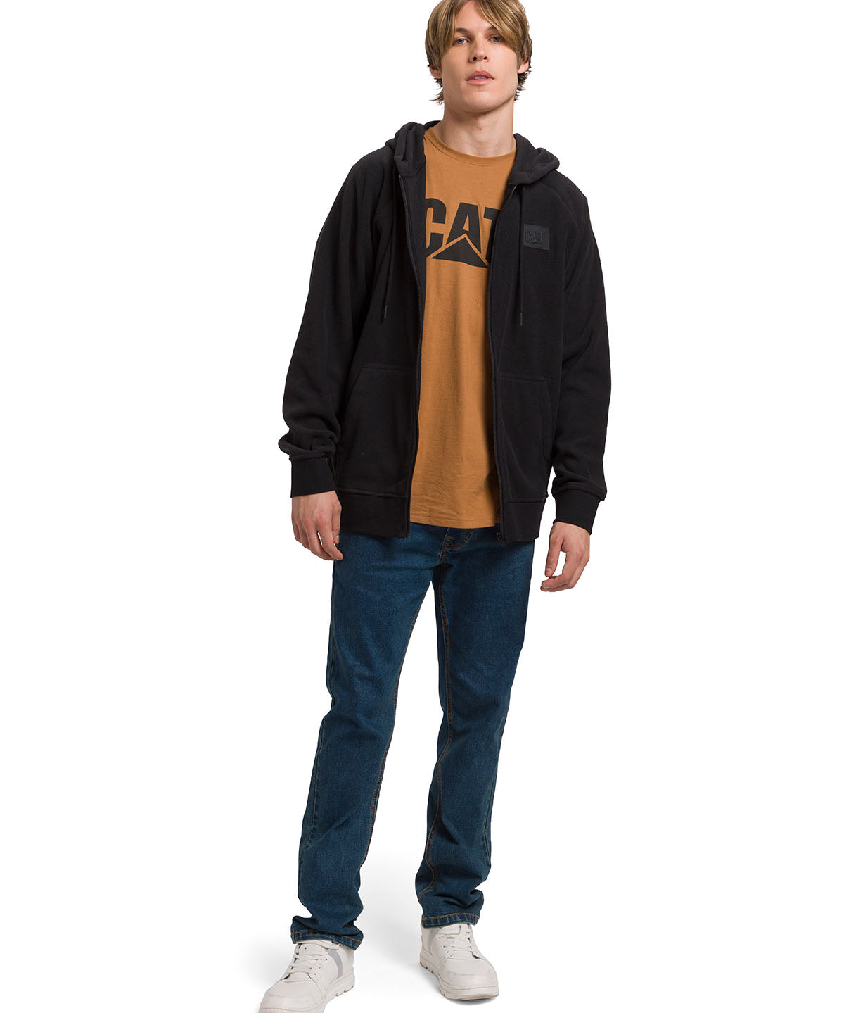 Polar Manga Larga Unisex Microfleece Full Zip Hoodie Negro Cat