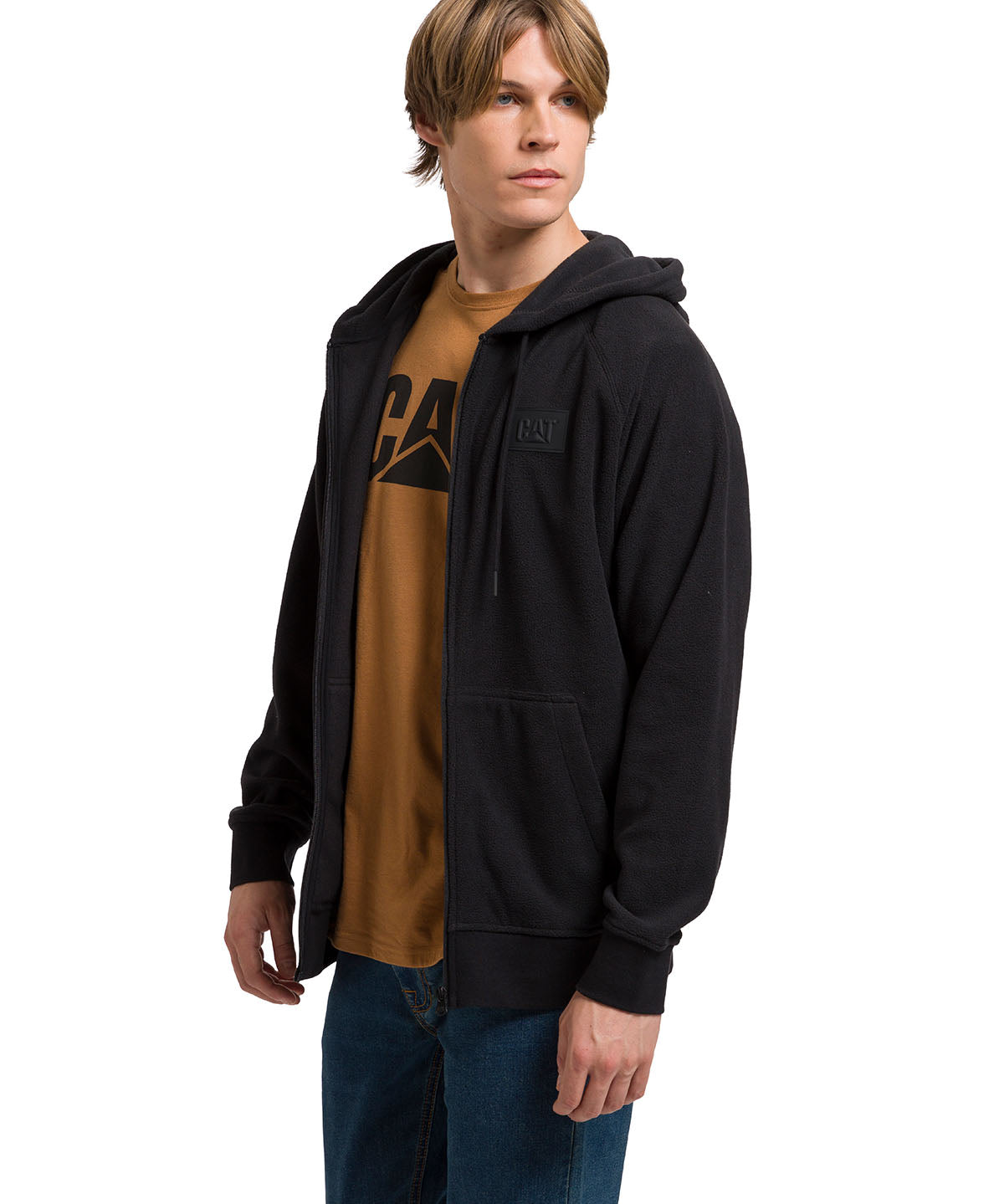 Polar Manga Larga Unisex Microfleece Full Zip Hoodie Negro Cat