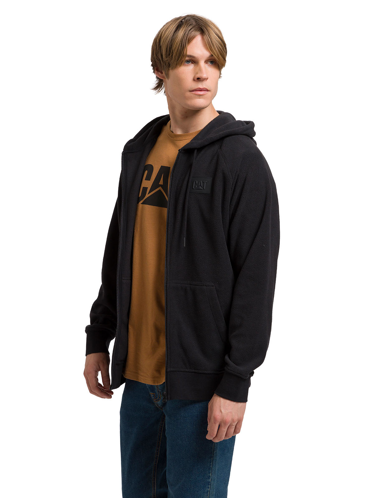 Polar Manga Larga Unisex Microfleece Full Zip Hoodie Negro Cat
