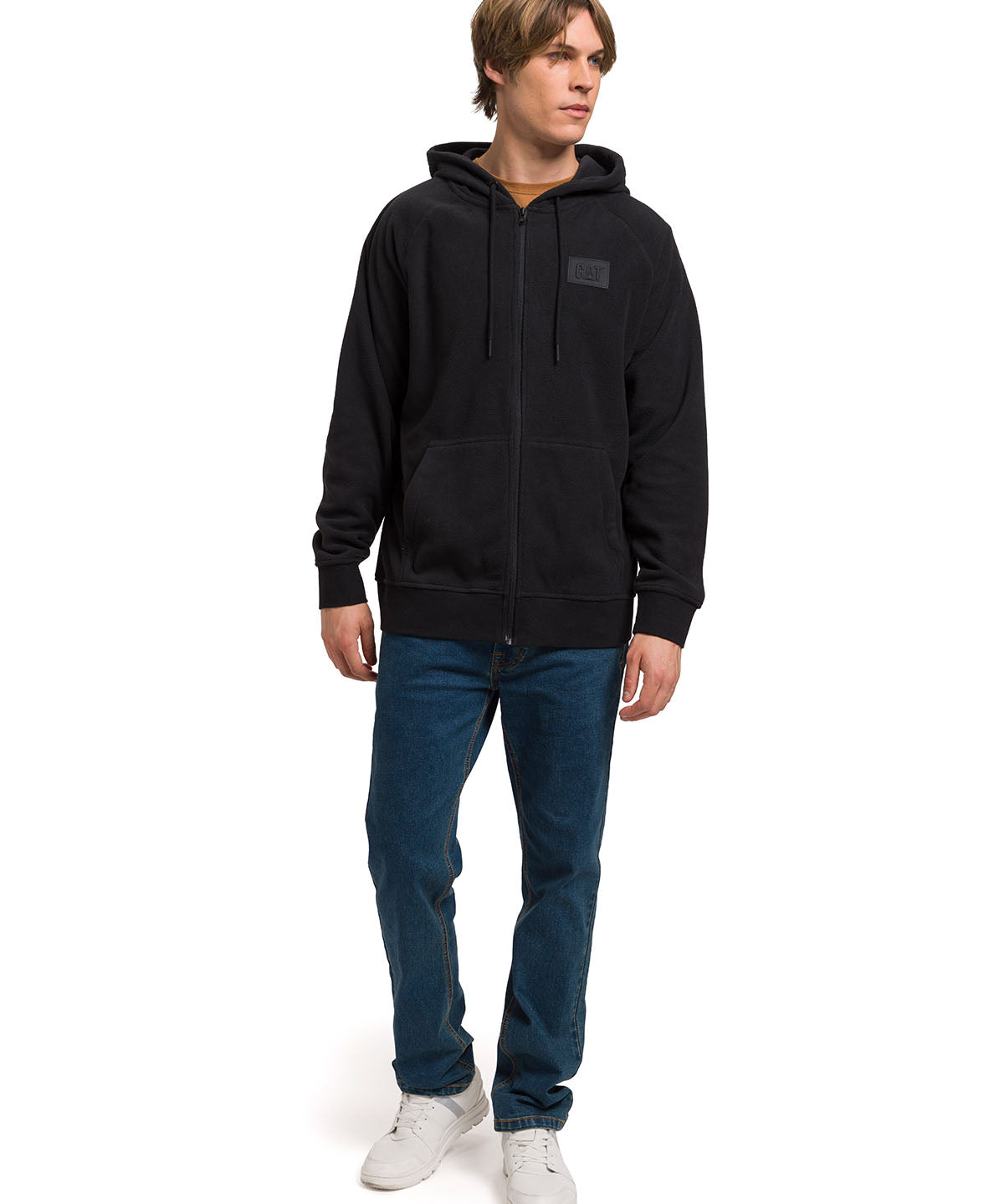 Polar Manga Larga Unisex Microfleece Full Zip Hoodie Negro Cat
