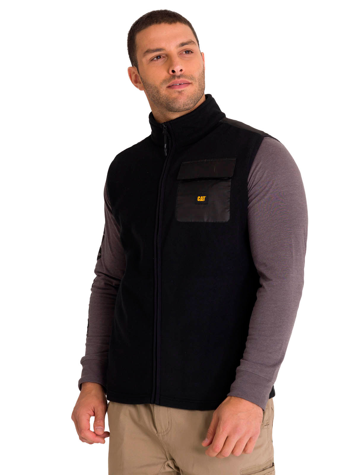 Polar Sin Mangas Hombre Polar Fleece Utility Full Zip Vest Negro Cat