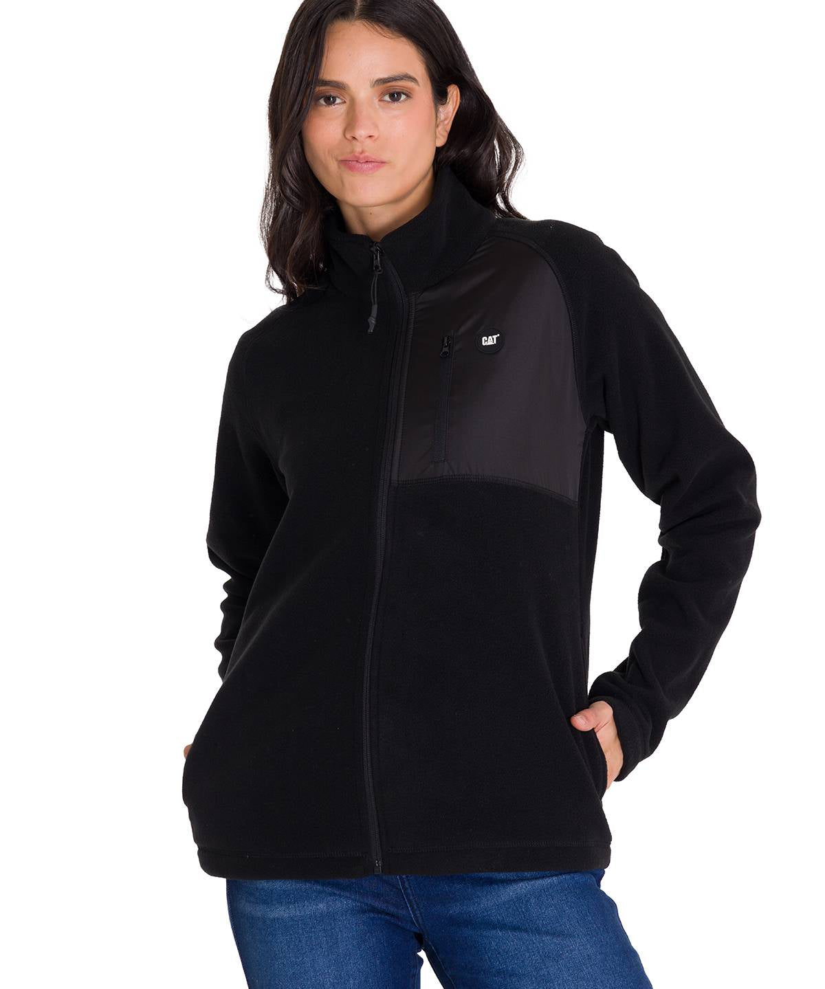 Polar Manga Larga Mujer W Fleece Utility Full Zip Negro Cat