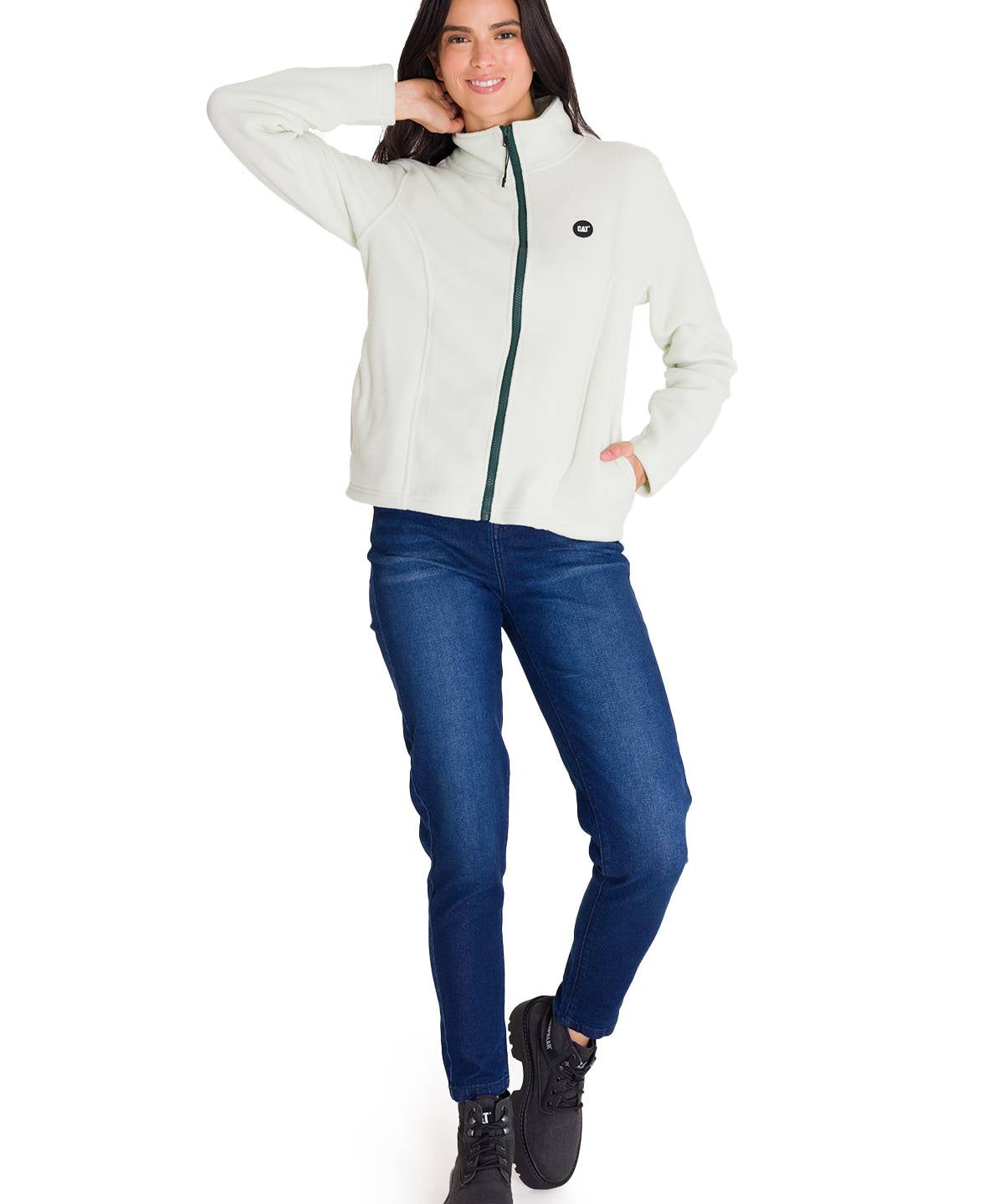Polar Manga Larga Mujer W Microfleece Full Zip Oliva Claro Cat