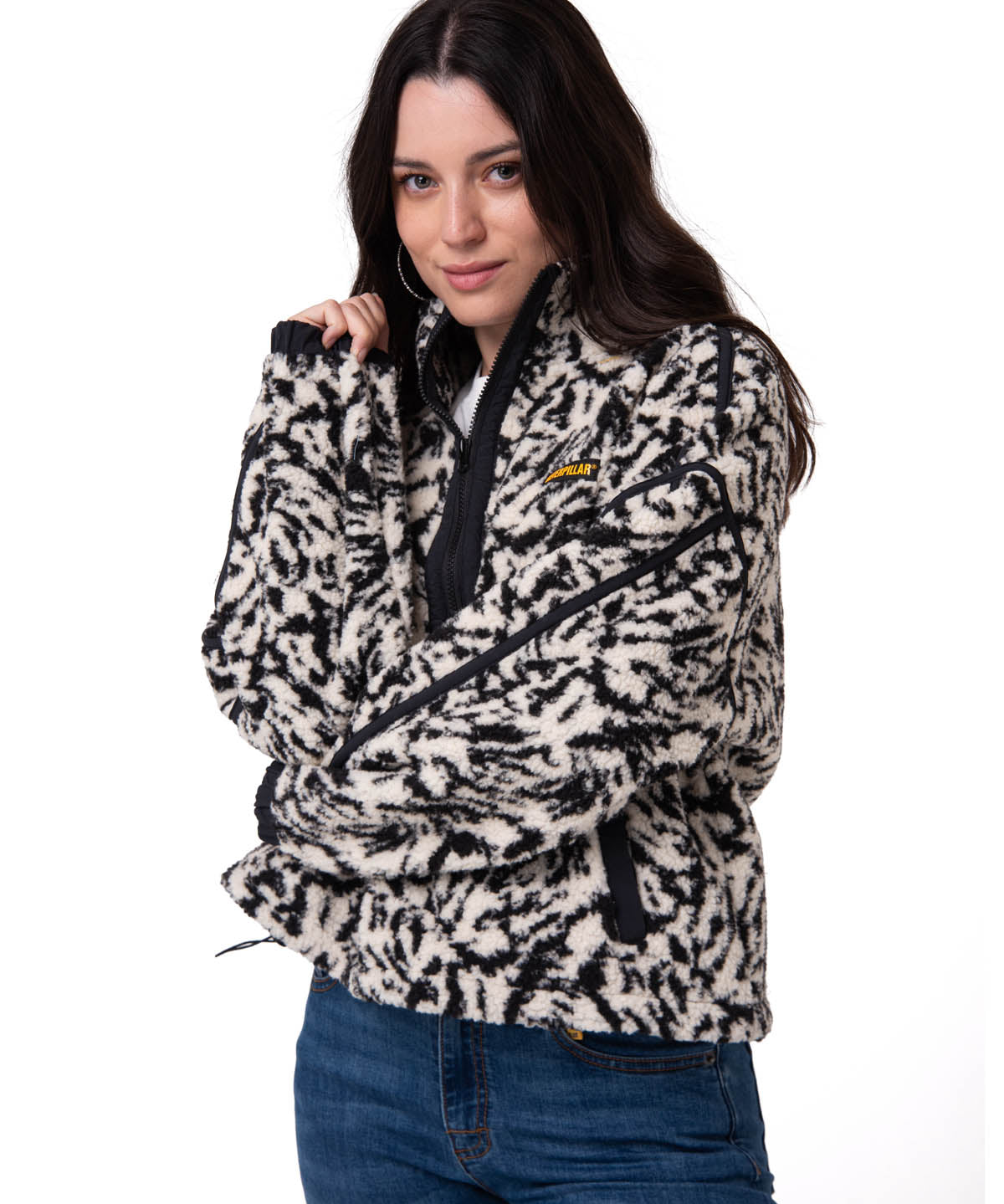 Polar Manga Larga Mujer RELAXED HALF ZIP Blanco y Negro Cat