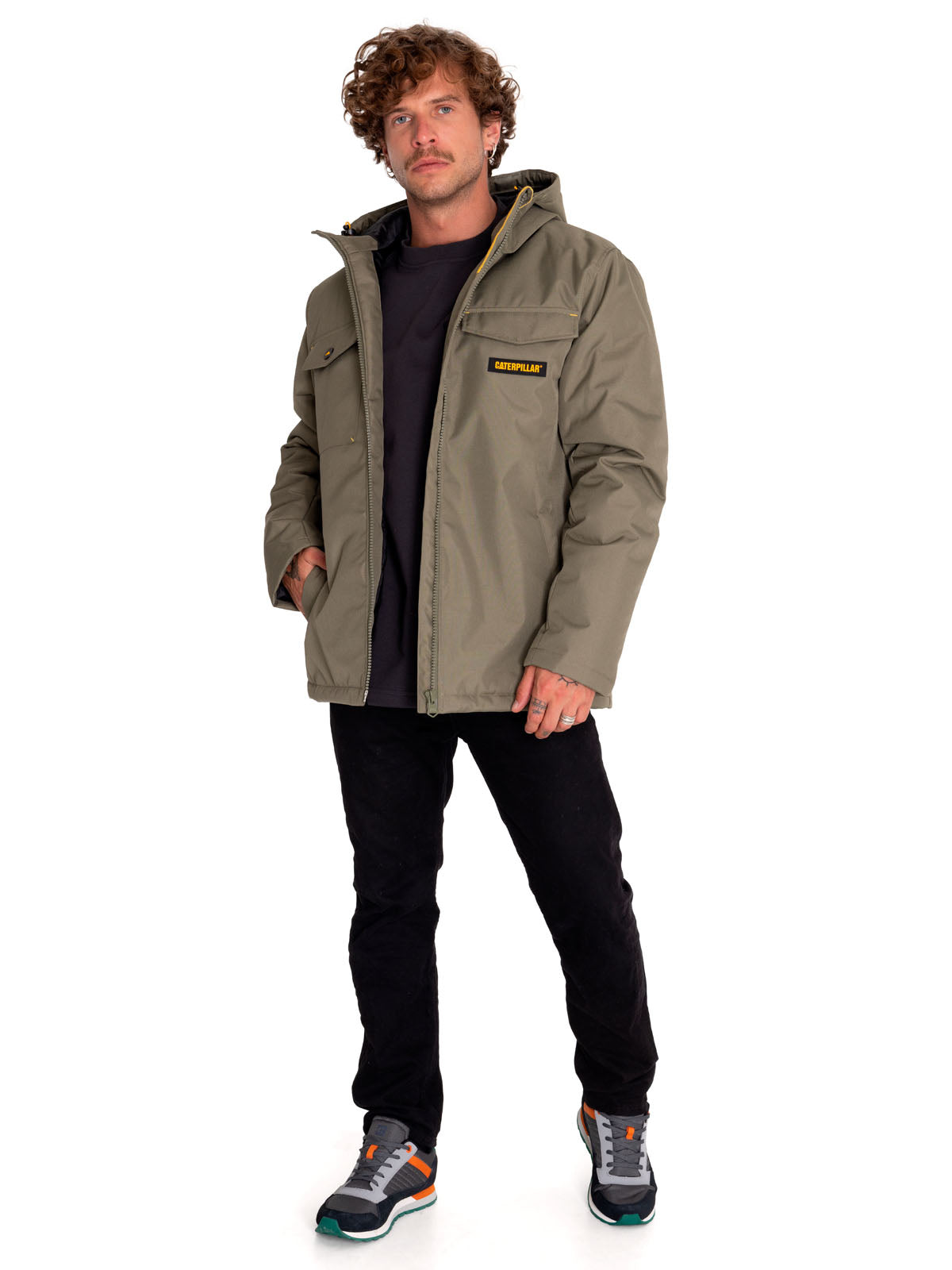 Chaqueta Casual Hombre Heavyweight Insulated Hooded Work Jacket Verde Cat