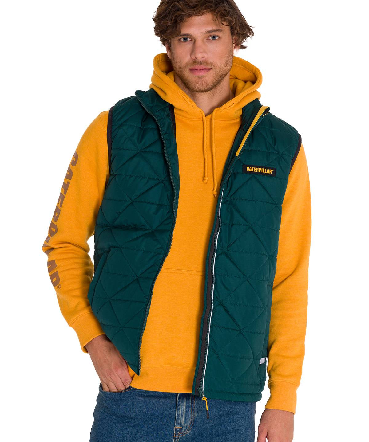 Parka Sin Mangas Hombre Mediumweight Insulated Triangle Quilted Verde Petróleo Cat