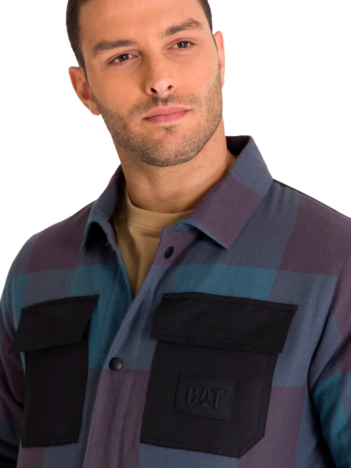Chaqueta Manga Larga Hombre Flannel Snap Front Lightweight Insulated Petróleo Cat