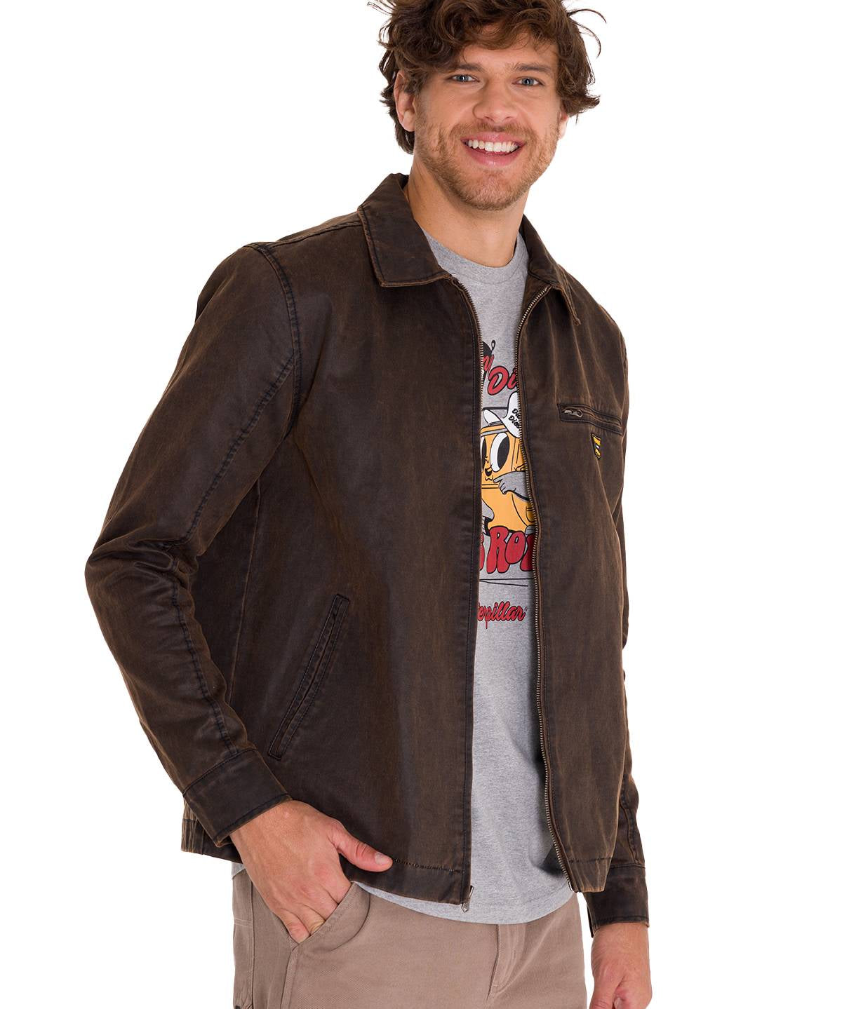 Chaqueta Manga Larga Hombre WAXED CHORE Café Oscura Cat