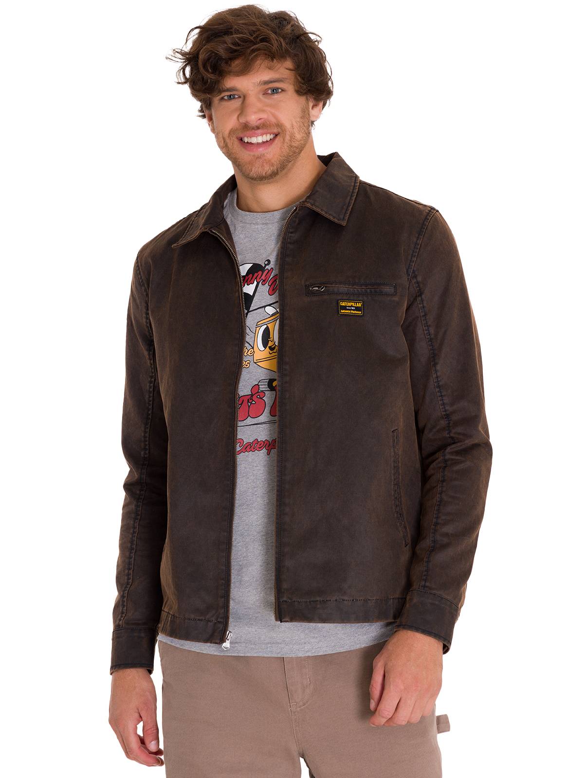 Chaqueta Manga Larga Hombre WAXED CHORE Café Oscura Cat