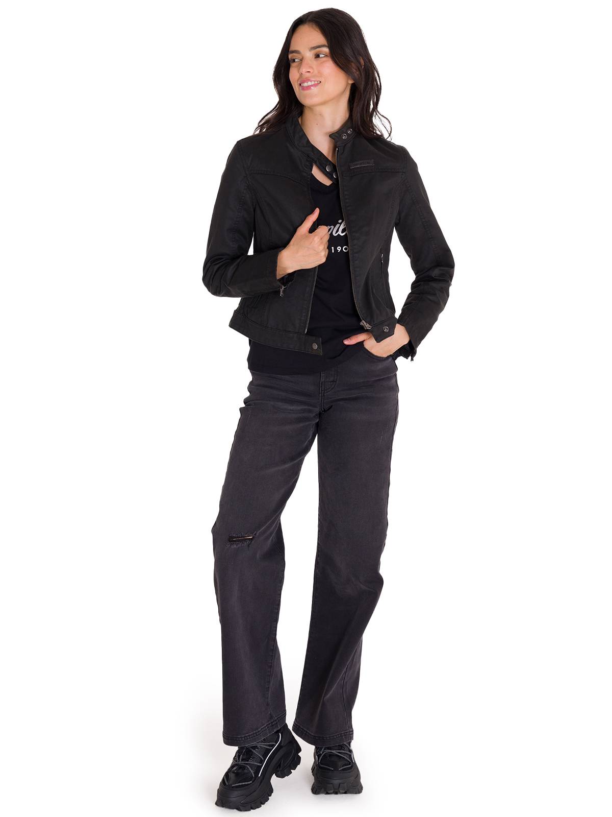 Chaqueta Manga Larga Casual Mujer WAXED MOTO Negra Cat