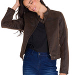 Chaqueta Manga Larga Casual Mujer WAXED MOTO Café Oscura Cat