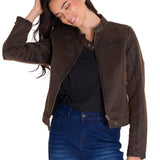 Chaqueta Manga Larga Casual Mujer WAXED MOTO Café Oscura Cat