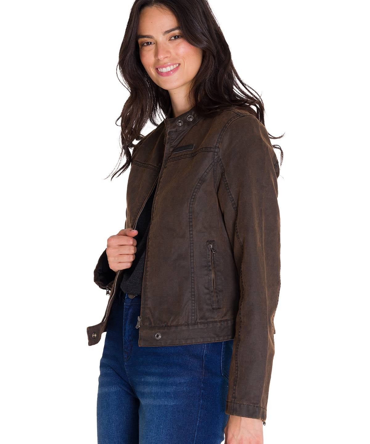 Chaqueta Manga Larga Casual Mujer WAXED MOTO Café Oscura Cat