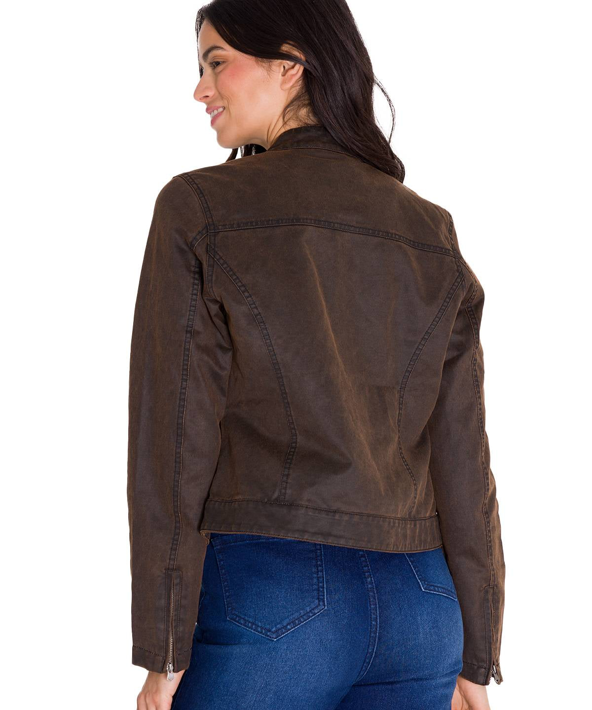 Chaqueta Manga Larga Casual Mujer WAXED MOTO Café Oscura Cat