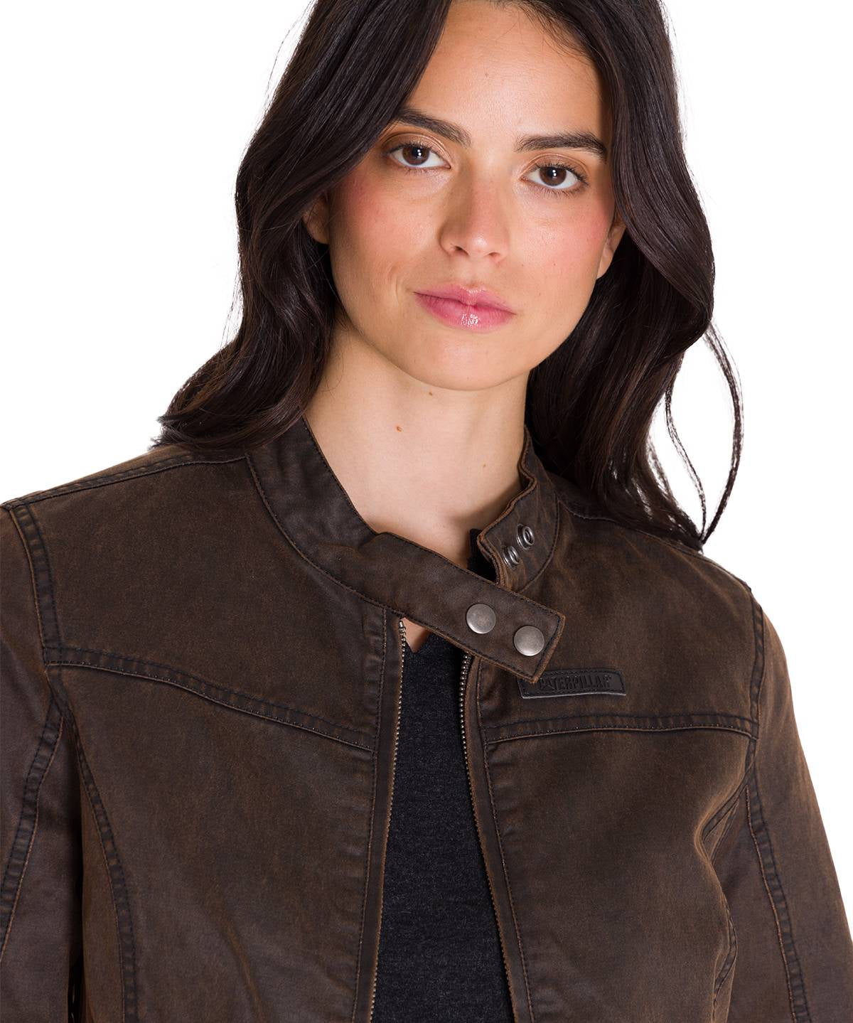Chaqueta Manga Larga Casual Mujer WAXED MOTO Café Oscura Cat