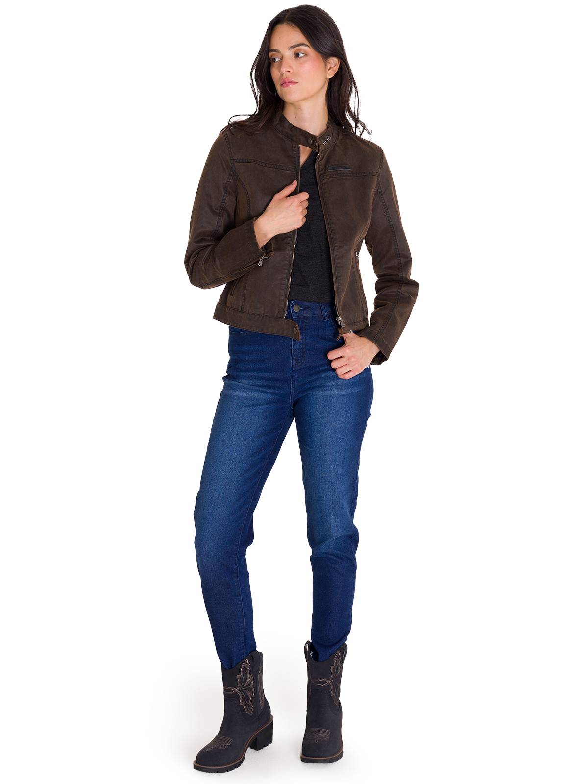 Chaqueta Manga Larga Casual Mujer WAXED MOTO Café Oscura Cat
