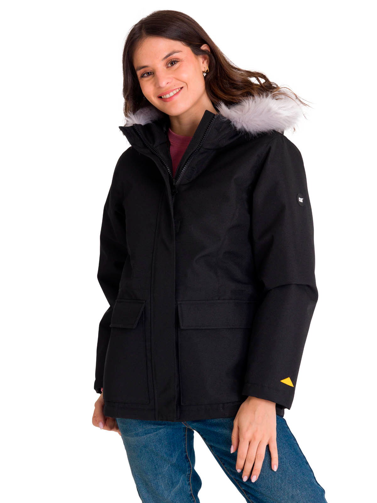 Chaqueta Manga Larga Casual Mujer MEDIUMWEIGHT INSULATED FAUX FUR HOODED Negra Cat