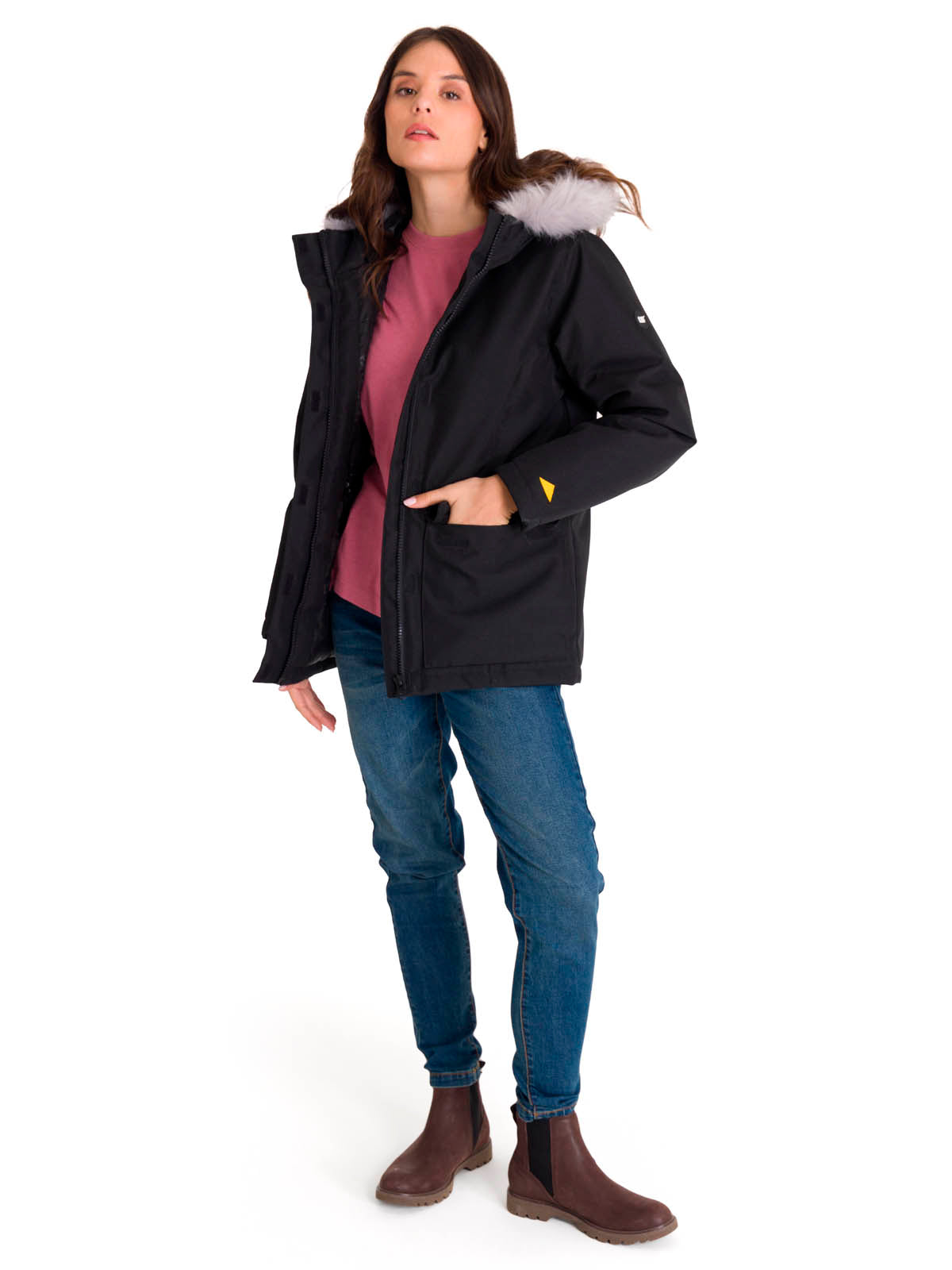 Chaqueta Manga Larga Casual Mujer MEDIUMWEIGHT INSULATED FAUX FUR HOODED Negra Cat