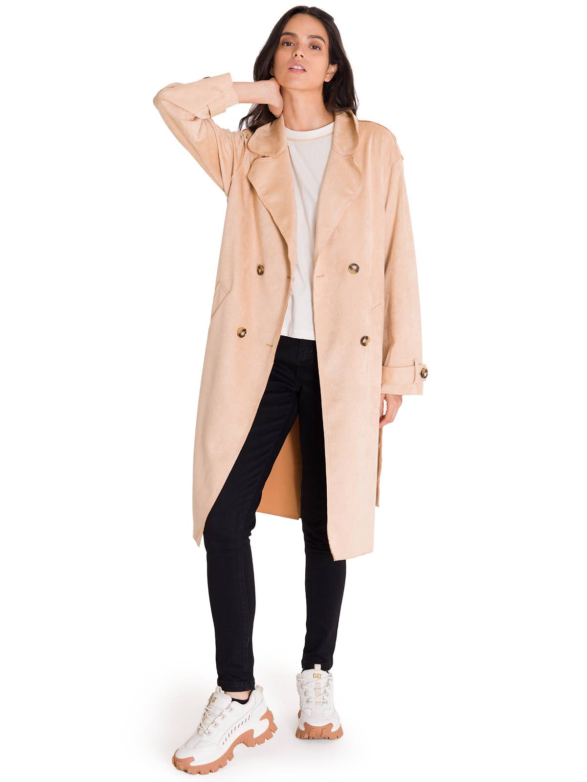 Abrigo Manga Larga Mujer FAUX SUEDE TRENCH COAT Beige Cat