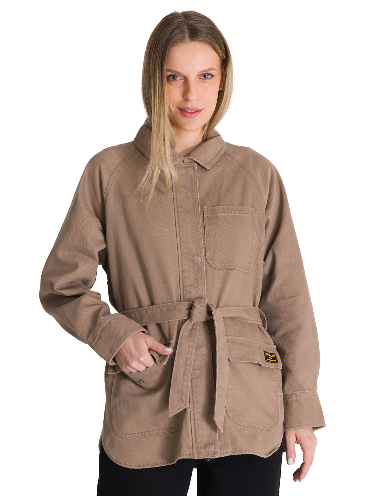 Chaqueta Larga Mujer Tie Waist Café CAT