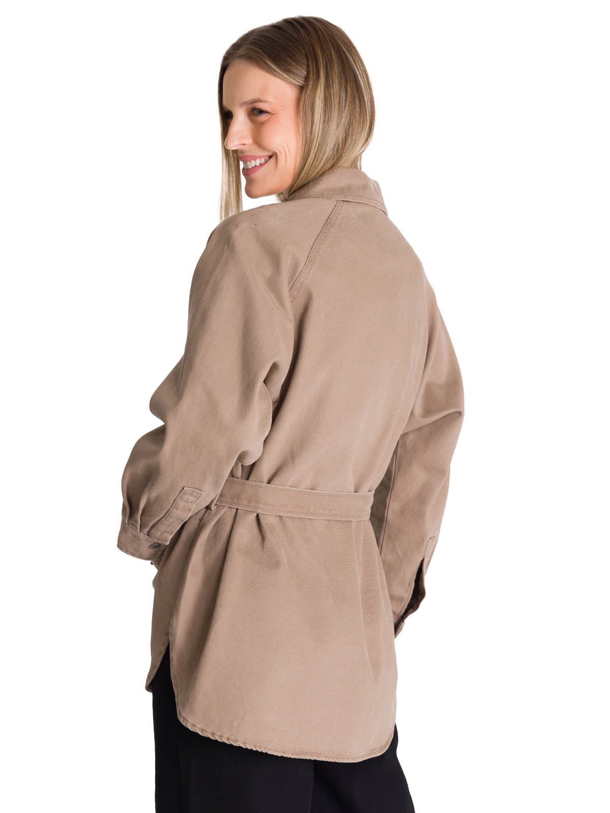 Chaqueta Larga Mujer Tie Waist Café CAT