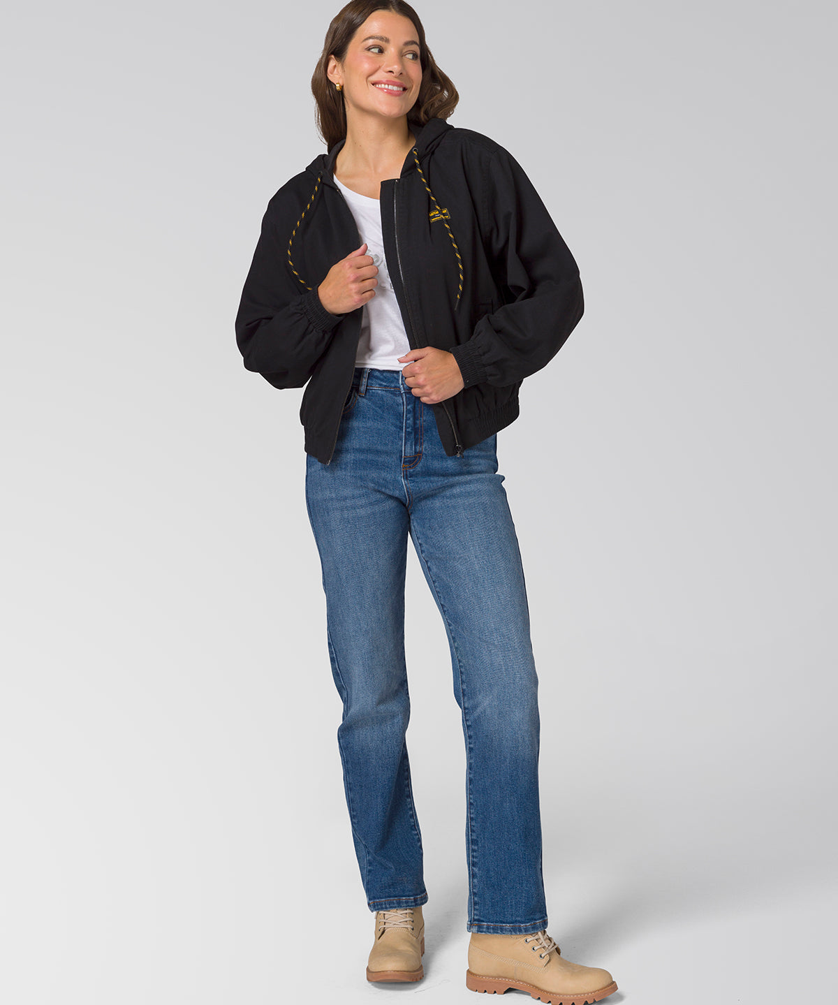 Chaqueta Con Gorro Manga Larga Mujer Utility Negro CAT