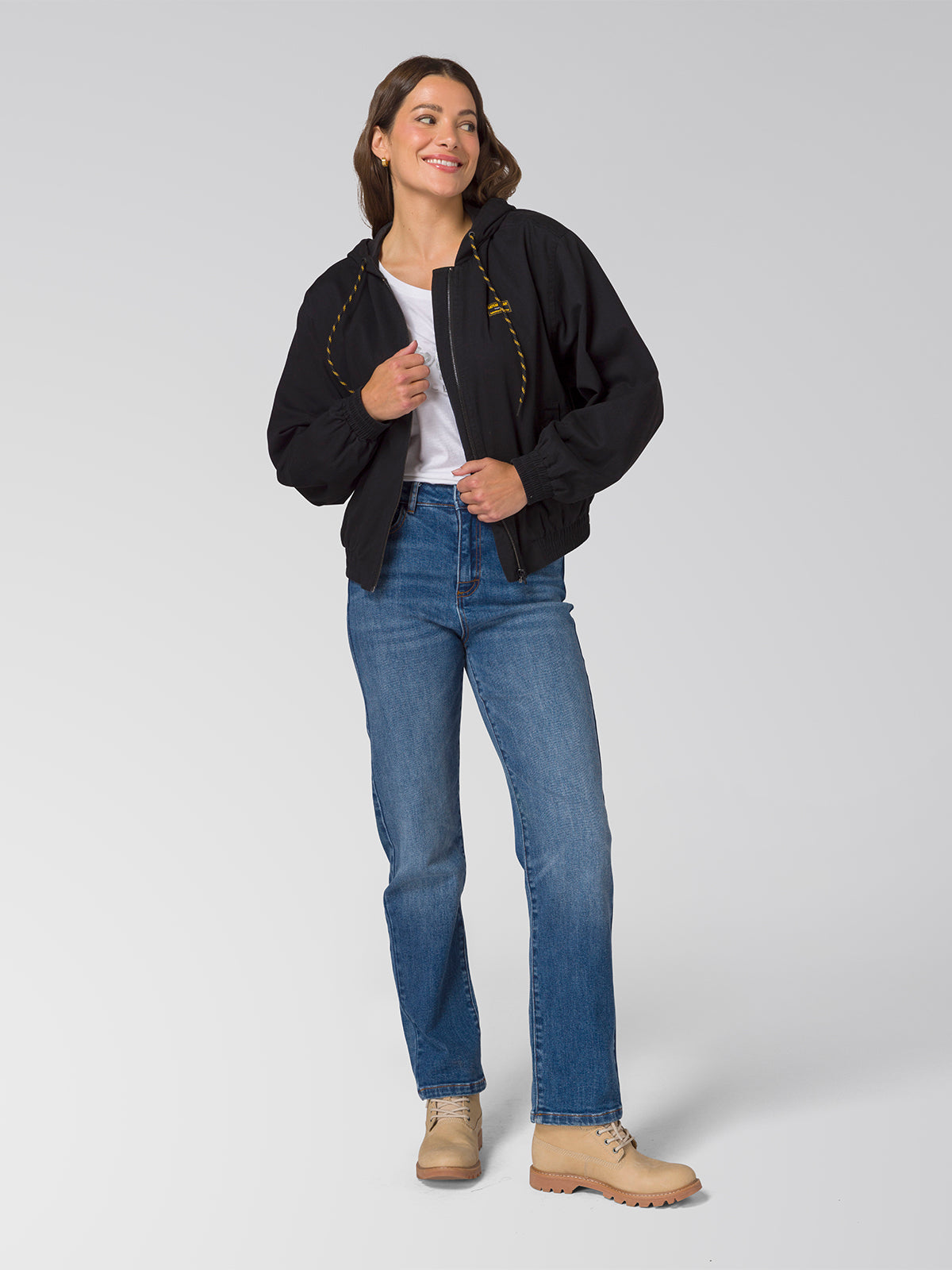 Chaqueta Con Gorro Manga Larga Mujer Utility Negro CAT