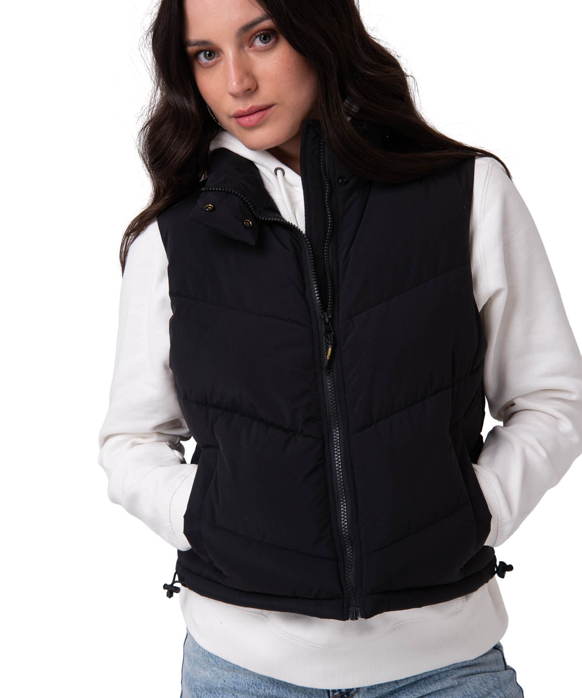 Chaqueta Vest Mujer Cropped Puffer Vest Negro CAT