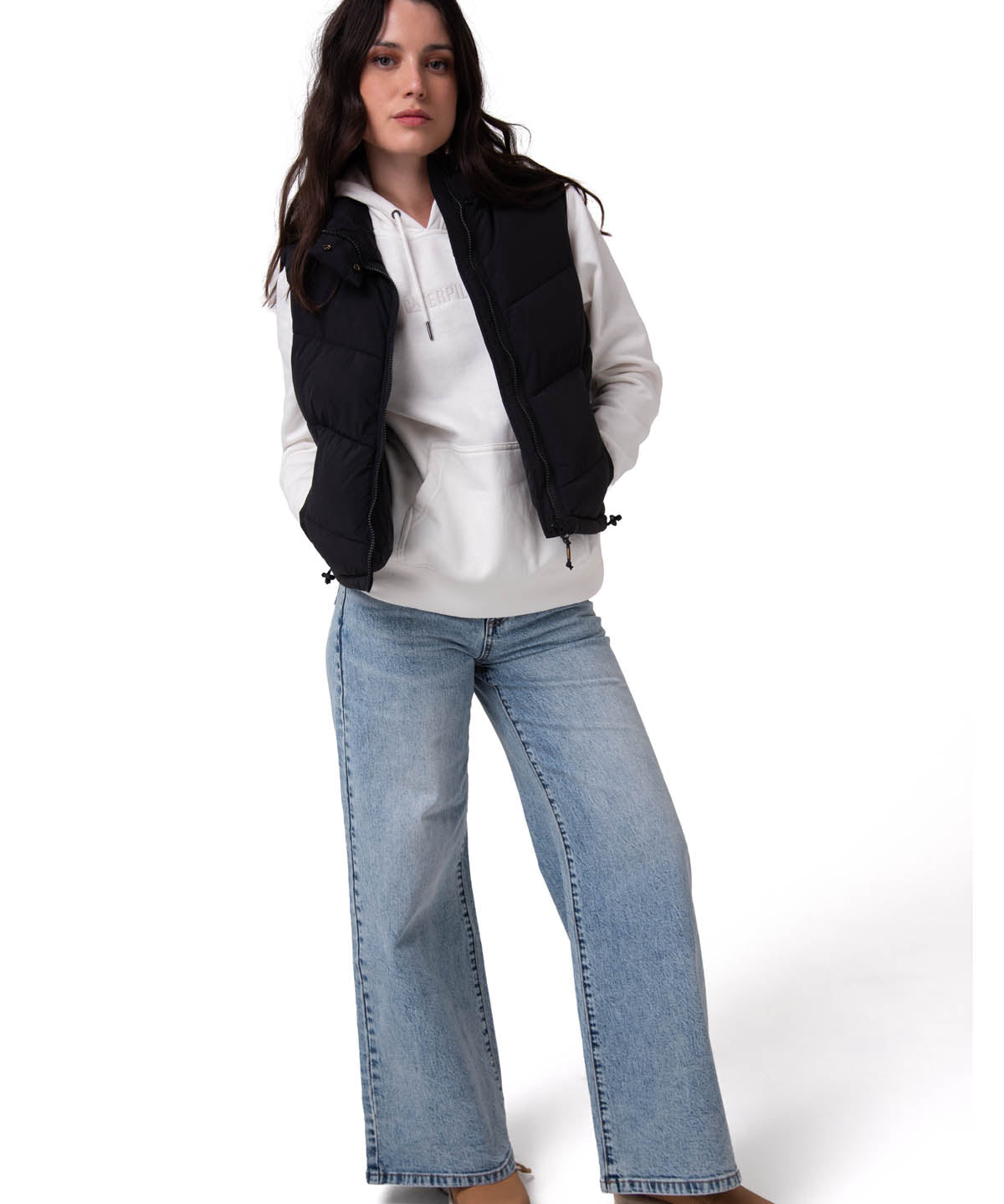 Chaqueta Vest Mujer Cropped Puffer Vest Negro CAT