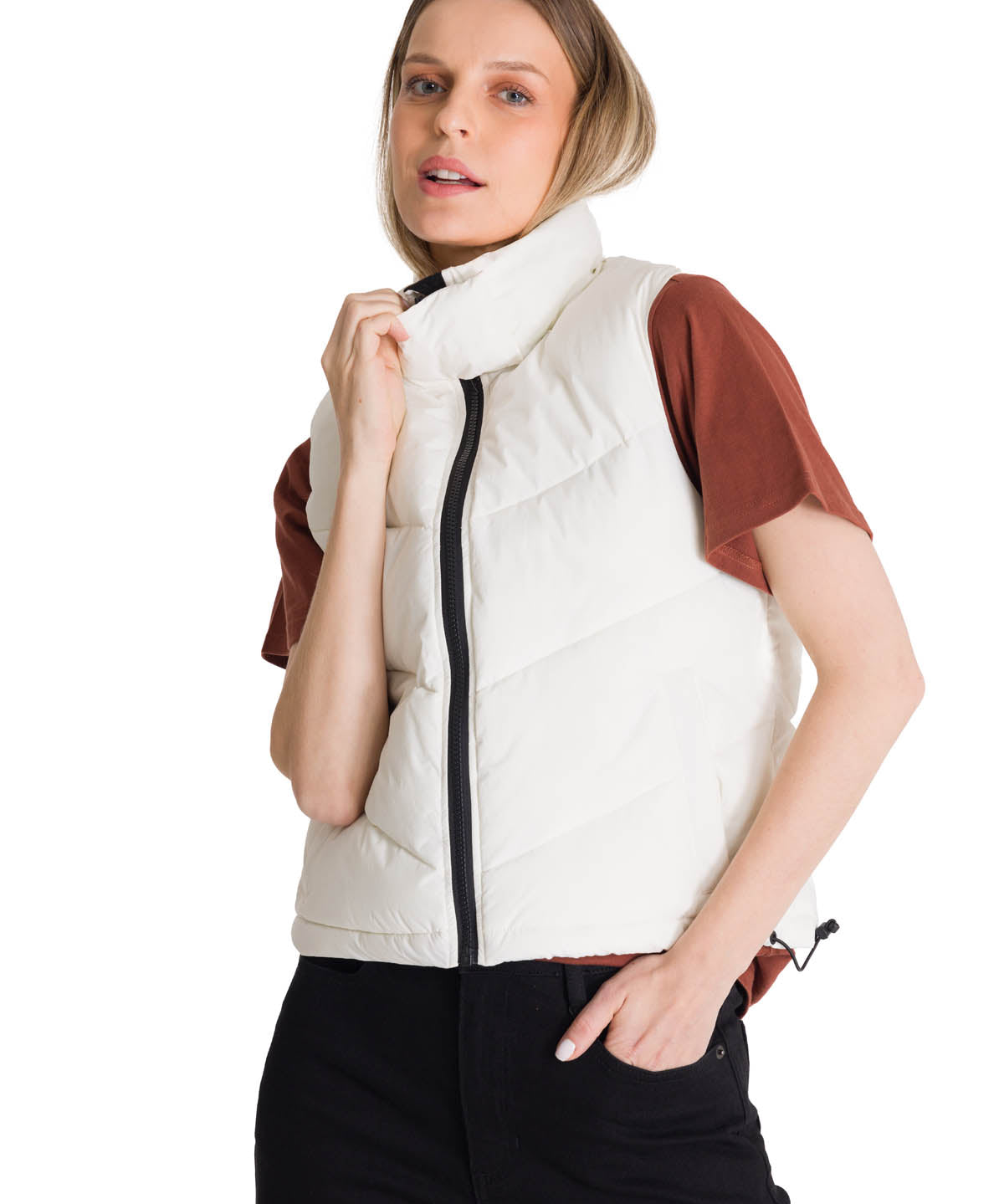 Chaqueta Vest Mujer Cropped Puffer Vest Blanco CAT